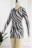 Black Sexy Print Patchwork O Neck Long Sleeve Two Pieces