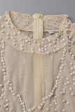 Black Sexy Elegant Solid Patchwork See-through Beading O Neck Regular Jumpsuits