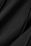 Black Casual Solid Patchwork O Neck Skinny Jumpsuits