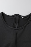 Black Casual Solid Patchwork O Neck Skinny Jumpsuits