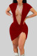 Burgundy Sexy Solid Patchwork V Neck A Line Dresses
