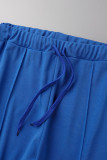 Blue Casual Solid Patchwork Zipper Short Sleeve Two Pieces