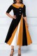 Ginger Casual Patchwork Contrast Oblique Collar A Line Dresses