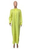 Fluorescent Yellow Casual Solid Patchwork Shirt Collar Shirt Dress Dresses