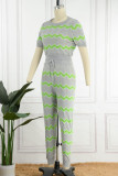 Pink Casual Patchwork O Neck Short Sleeve Two Pieces