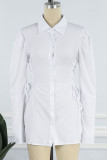 White Sexy Solid Bandage Hollowed Out Patchwork Buckle Turndown Collar One Step Skirt Dresses