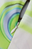 Green Sexy Print Hollowed Out Patchwork Metal Accessories Decoration Half A Turtleneck Skinny Rompers