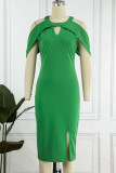 Pink Elegant Solid Patchwork O Neck One Step Skirt Dresses