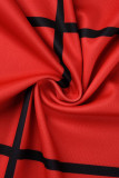 Red Casual Print Patchwork Half A Turtleneck Straight Dresses