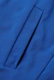 Blue Casual Solid Patchwork Zipper Short Sleeve Two Pieces