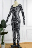 Brown Sexy Print Patchwork O Neck Skinny Jumpsuits