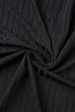 Black Casual Solid Patchwork U Neck Sleeveless Three Pieces