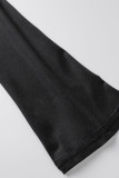 Black Sexy Solid Hollowed Out Patchwork Asymmetrical Irregular Dress Dresses