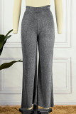 Black Casual Solid Patchwork High Waist Wide Leg Solid Color Bottoms