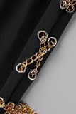 White Sexy Solid Patchwork Chains Asymmetrical Long Sleeve Two Pieces