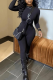 Black Sexy Solid Patchwork Half A Turtleneck Skinny Jumpsuits