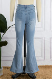 White Casual Solid Patchwork High Waist Denim Jeans
