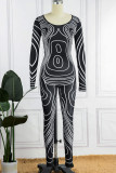 Brown Sexy Print Patchwork O Neck Skinny Jumpsuits