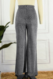 Black Casual Solid Patchwork High Waist Wide Leg Solid Color Bottoms
