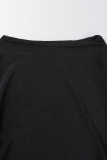 Black Sexy Solid Hollowed Out Patchwork See-through O Neck Long Sleeve Two Pieces