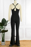 Black Sexy Solid Patchwork Backless Spaghetti Strap Boot Cut Jumpsuits