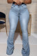 Baby Blue Casual Solid Patchwork High Waist Denim Jeans