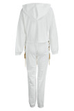 White Sexy Solid Patchwork Chains Asymmetrical Long Sleeve Two Pieces