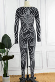 Brown Sexy Print Patchwork O Neck Skinny Jumpsuits