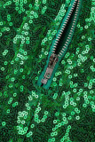 Green Sexy Solid Sequins Patchwork O Neck Long Sleeve Two Pieces