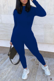 Blue Sexy Solid Patchwork Half A Turtleneck Skinny Jumpsuits