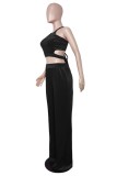 Blue Sexy Solid Bandage Backless O Neck Sleeveless Two Pieces