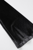 Black Sexy Solid Hollowed Out Patchwork Fold O Neck One Step Skirt Dresses