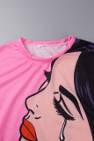 Pink Casual Print Patchwork O Neck Long Sleeve Two Pieces