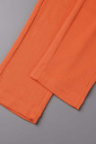 Orange Casual Sportswear Solid Patchwork Oblique Collar Skinny Jumpsuits