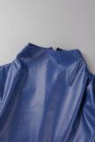 Blue Sexy Solid Patchwork Half A Turtleneck Pencil Skirt Dresses