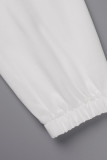 White Sexy Solid Patchwork Chains Asymmetrical Long Sleeve Two Pieces