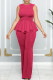 Rose Red Casual Solid Patchwork Flounce O Neck Straight Jumpsuits