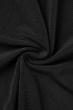 Black Sexy Solid Hollowed Out Patchwork See-through O Neck Long Sleeve Two Pieces