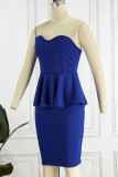 Pink Casual Elegant Solid Patchwork Flounce Strapless One Step Skirt Dresses