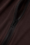 Blue Casual Solid Patchwork Zipper Zipper Collar Skinny Rompers