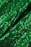 Green Sexy Solid Sequins Patchwork O Neck Long Sleeve Two Pieces