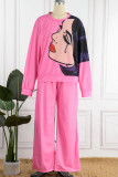Pink Casual Print Patchwork O Neck Long Sleeve Two Pieces