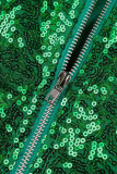 Green Sexy Solid Sequins Patchwork O Neck Long Sleeve Two Pieces
