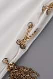 White Sexy Solid Patchwork Chains Asymmetrical Long Sleeve Two Pieces