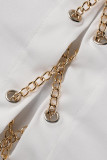 White Sexy Solid Patchwork Chains Asymmetrical Long Sleeve Two Pieces