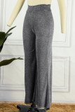 Black Casual Solid Patchwork High Waist Wide Leg Solid Color Bottoms