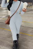 Blue Sexy Solid Patchwork Half A Turtleneck Skinny Jumpsuits