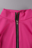 Rose Red Casual Solid Patchwork Zipper Zipper Collar Long Sleeve Two Pieces