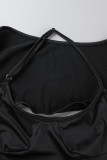 Black Sexy Solid Hollowed Out Patchwork Asymmetrical Irregular Dress Dresses