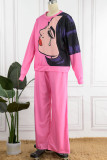 Pink Casual Print Patchwork O Neck Long Sleeve Two Pieces